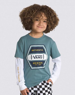 Kids' Vans Little Kids Sk8 Authentic 66 Twofer T-Shirt Blue | USA OHI-852439