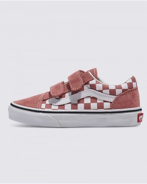 Kids' Vans Old Skool V Checkerboard Shoes Rose | USA ZPF-298637