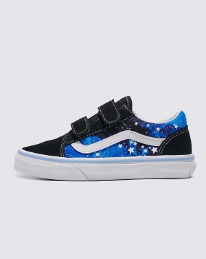 Kids' Vans Old Skool V Glow Shoes Black Blue | USA OAK-182746