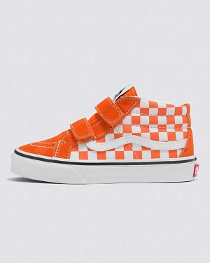 Kids' Vans Sk8-Mid Reissue V Checkerboard Shoes Red Orange | USA UYK-509482