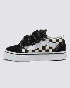 Kids' Vans Toddler Old Skool V Primary Check Shoes Black White | USA NIQ-637124