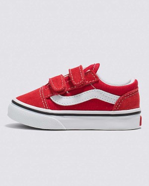 Kids' Vans Toddler Old Skool V Shoes Red White | USA BEP-407318