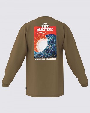 Men's Vans 2023 Pipe Masters Poster Long Sleeve T-Shirt Brown | USA ABX-215948