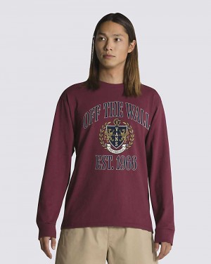 Men's Vans Arches Long Sleeve T-Shirt Burgundy | USA WEH-928531