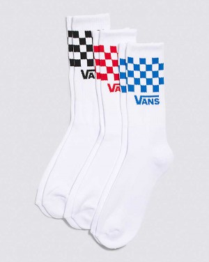 Men's Vans Check Crews 3-Pack Sock White | USA SVW-846521