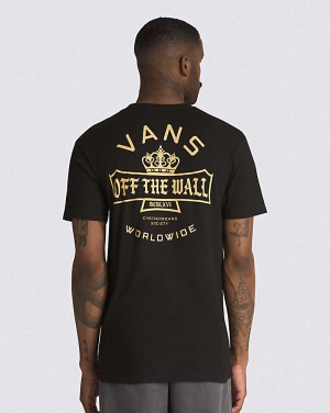 Men's Vans Checkerboard Society T-Shirt Black | USA DLZ-397542