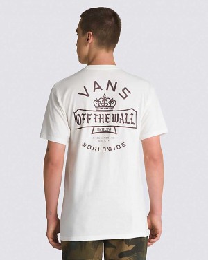 Men's Vans Checkerboard Society T-Shirt White | USA YOA-762038