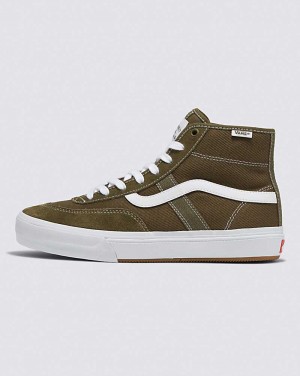 Men's Vans Crockett High Skate Shoes Olive | USA TKP-970821