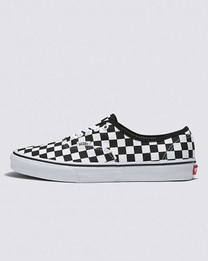 Men's Vans Customs Checkerboard Authentic Wide Shoes Black White | USA PQF-210786