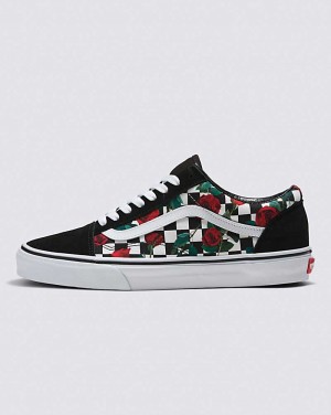 Men's Vans Customs Checkerboard Roses Old Skool Shoes Multicolor | USA SXF-469325