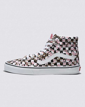 Men's Vans Customs Cherry Blossom Checkerboard Sk8-Hi Shoes Multicolor | USA TRN-942718