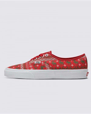 Men's Vans Customs Christmas Sweater Authentic Shoes Red | USA LKX-409563