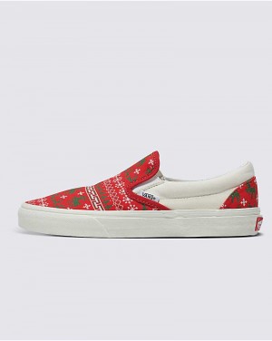 Men's Vans Customs Christmas Sweater Slip-On Shoes Red | USA ESK-940378