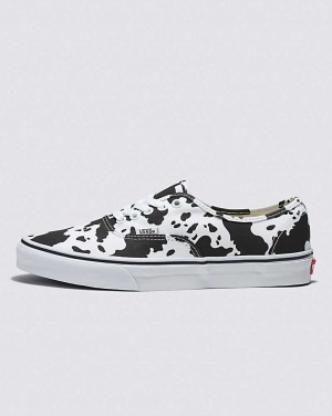 Men's Vans Customs Cow Print Authentic Shoes Black White | USA WSM-204637