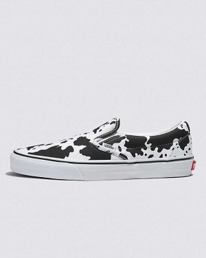 Men's Vans Customs Cow Print Slip-On Shoes Black White | USA MLH-189752