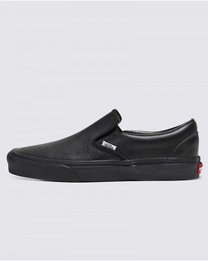 Men's Vans Customs Elevated Leather Slip-On Shoes Black | USA WSE-719308