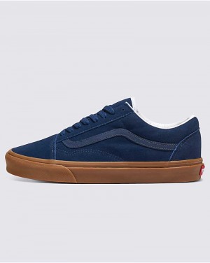 Men's Vans Customs Elevated Suede Gum Sole Old Skool Shoes Navy | USA ONP-176803