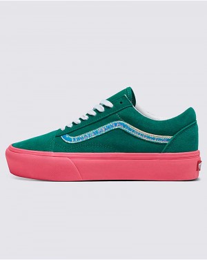 Men's Vans Customs Elevated Ultramarin Suede Platform Old Skool Shoes Green | USA TEP-683952