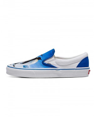 Men's Vans Customs Image Library Penguin Slip-On Shoes Blue | USA TRZ-249678