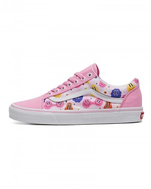 Men's Vans Customs Image Library Smiley Old Skool Shoes Pink | USA YUR-632954