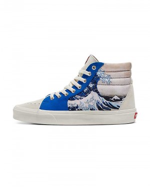 Men's Vans Customs Image Library Wave Sk8-Hi Shoes Blue White | USA AMY-257389