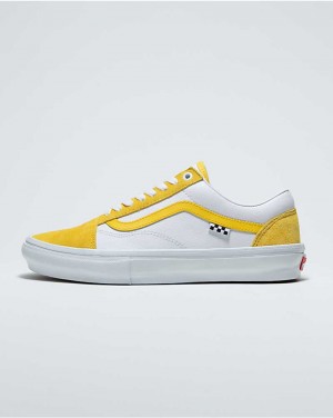 Men's Vans Customs Skate Old Skool Shoes White Yellow | USA AIQ-658241