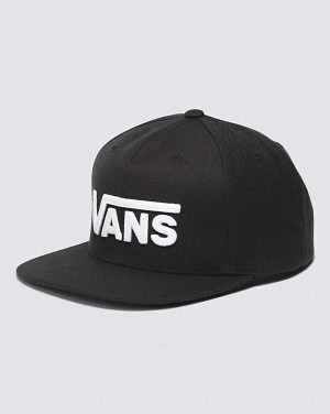 Men's Vans Drop V Snapback Hats Black White | USA RUV-485620