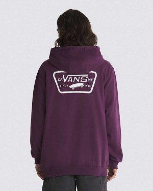 Men's Vans Full Patched Pullover Hoodie Burgundy | USA ZDI-925480