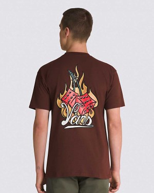 Men's Vans Hot Box Cars T-Shirt Chocolate | USA QZJ-732860