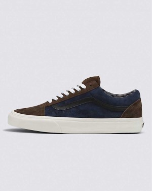 Men's Vans Old Skool Pig Suede Shoes Brown Navy | USA UJI-658274