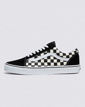 Men's Vans Old Skool Primary Check Shoes Black White | USA NZQ-758491