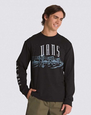 Men's Vans Powerline Landscape Long Sleeve T-Shirt Black | USA PYO-157360