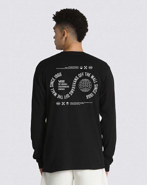 Men's Vans Prestige Worldwide Long Sleeve T-Shirt Black | USA SMW-390764