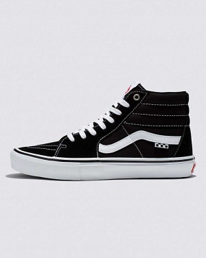 Men's Vans Skate Sk8-Hi Skate Shoes Black White | USA HEL-708915