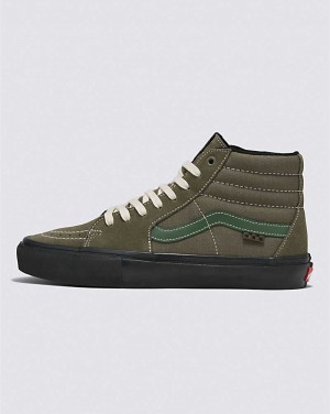 Men's Vans Skate Sk8-Hi Skate Shoes Green White | USA CTR-614532