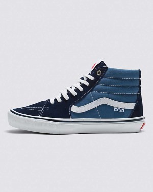 Men's Vans Skate Sk8-Hi Skate Shoes Navy White | USA AOV-246053