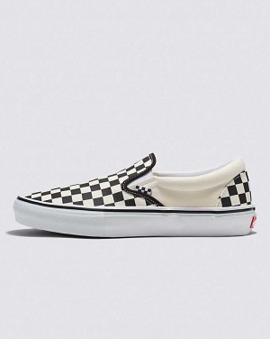 Men's Vans Skate Slip-On Checkerboard Skate Shoes Black White | USA IQE-865917