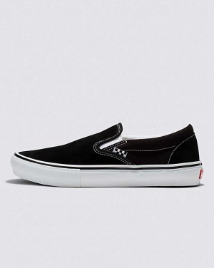 Men's Vans Skate Slip-On Skate Shoes Black White | USA TNY-129754