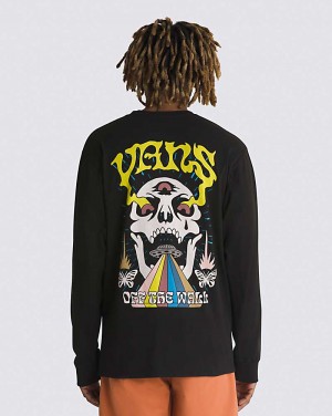 Men's Vans Skull Saucer Long Sleeve T-Shirt Black | USA FRO-845723