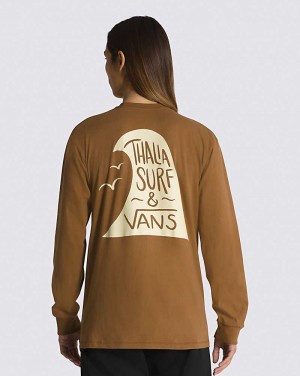 Men's Vans X Thalia Hi Tide Long Sleeve T-Shirt Brown | USA UQJ-209615