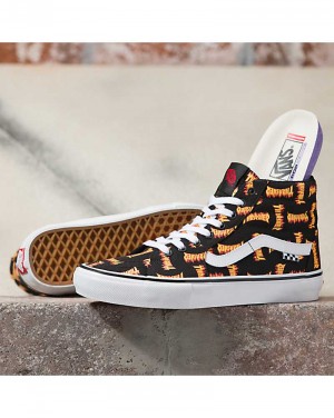 Men's Vans X Thrasher Skate Sk8-Hi Skate Shoes Black Gold | USA QFK-083926