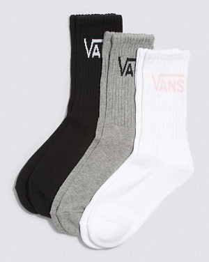 Women's Vans Classic Crew 3-Pack Sock White Black Grey | USA GYS-537691