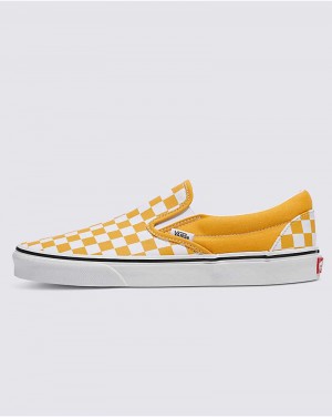 Women's Vans Classic Slip-On Checkerboard Shoes Yellow | USA GBH-840593