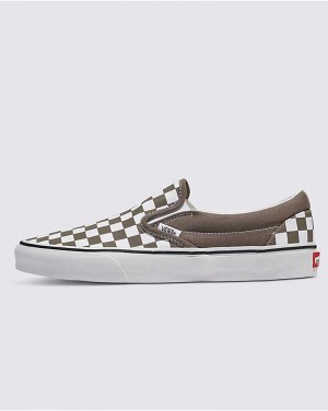 Women's Vans Classic Slip-On Checkerboard Shoes Khaki | USA VGX-589316