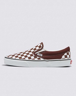 Women's Vans Classic Slip-On Checkerboard Shoes Chocolate | USA MBX-579236