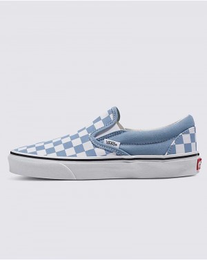 Women's Vans Classic Slip-On Checkerboard Shoes Blue | USA BYN-139780