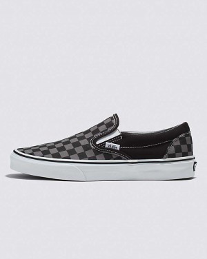 Women's Vans Classic Slip-On Checkerboard Shoes Black Grey | USA ANC-746139