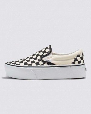 Women's Vans Classic Slip-On Stackform Shoes Black White | USA UQO-168729