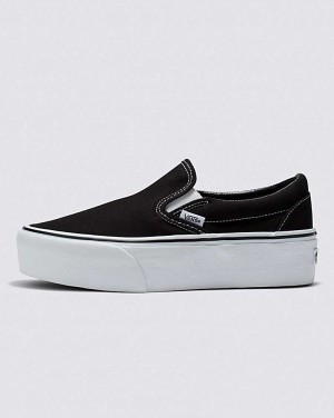 Women's Vans Classic Slip-On Stackform Shoes Black White | USA CIZ-721063