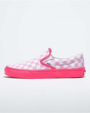 Women's Vans Customs Checkerboard Slip-On Wide Shoes Pink White | USA DXT-576308